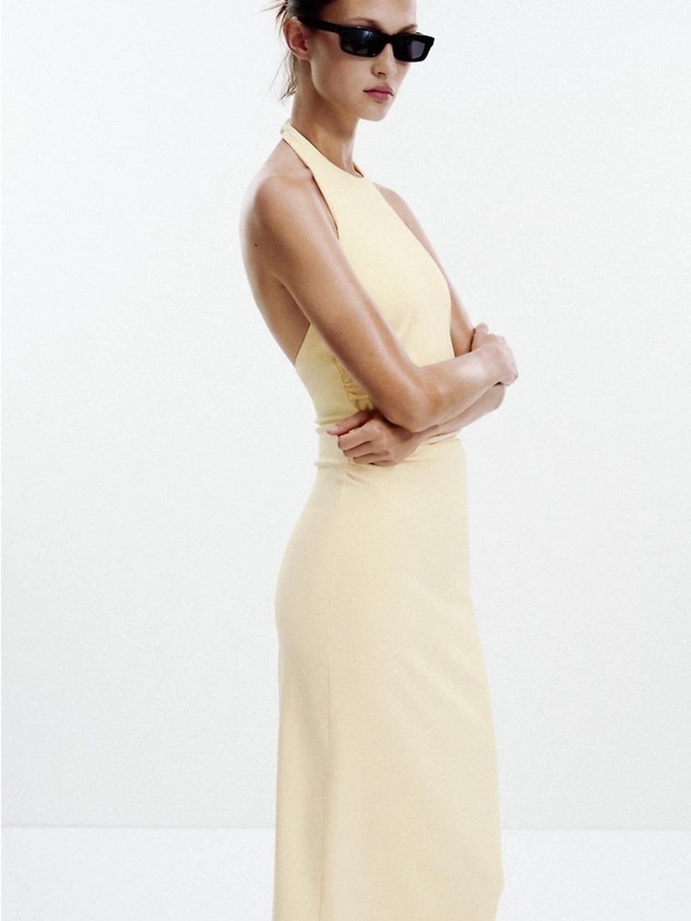 Zara Terez Backless Halter Maxi Dress in Pale Yellow